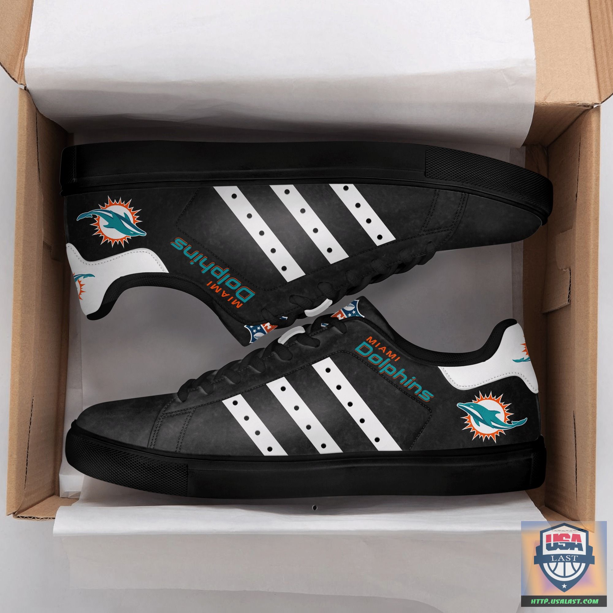 NFL Miami Dolphins Black White Stan Smith Low Top Shoes