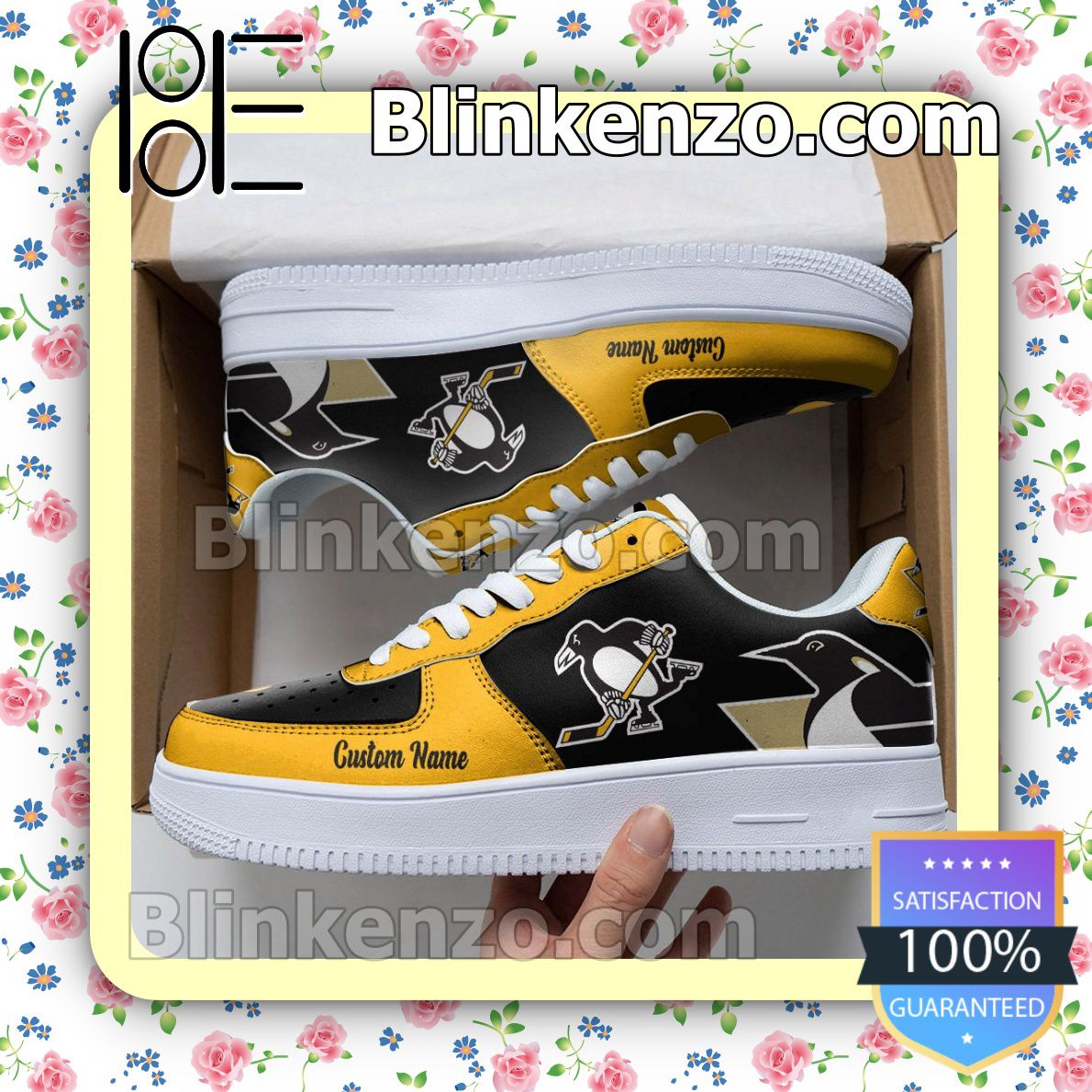 Pittsburgh Penguins Mascot Logo NHL Hockey Nike Air Force Sneakers