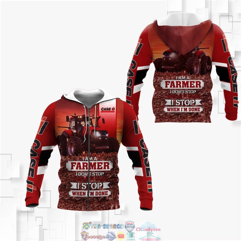 Case IH I Am A Farmer I Don't Stop When I'm Tired Red 3D hoodie and t-shirt