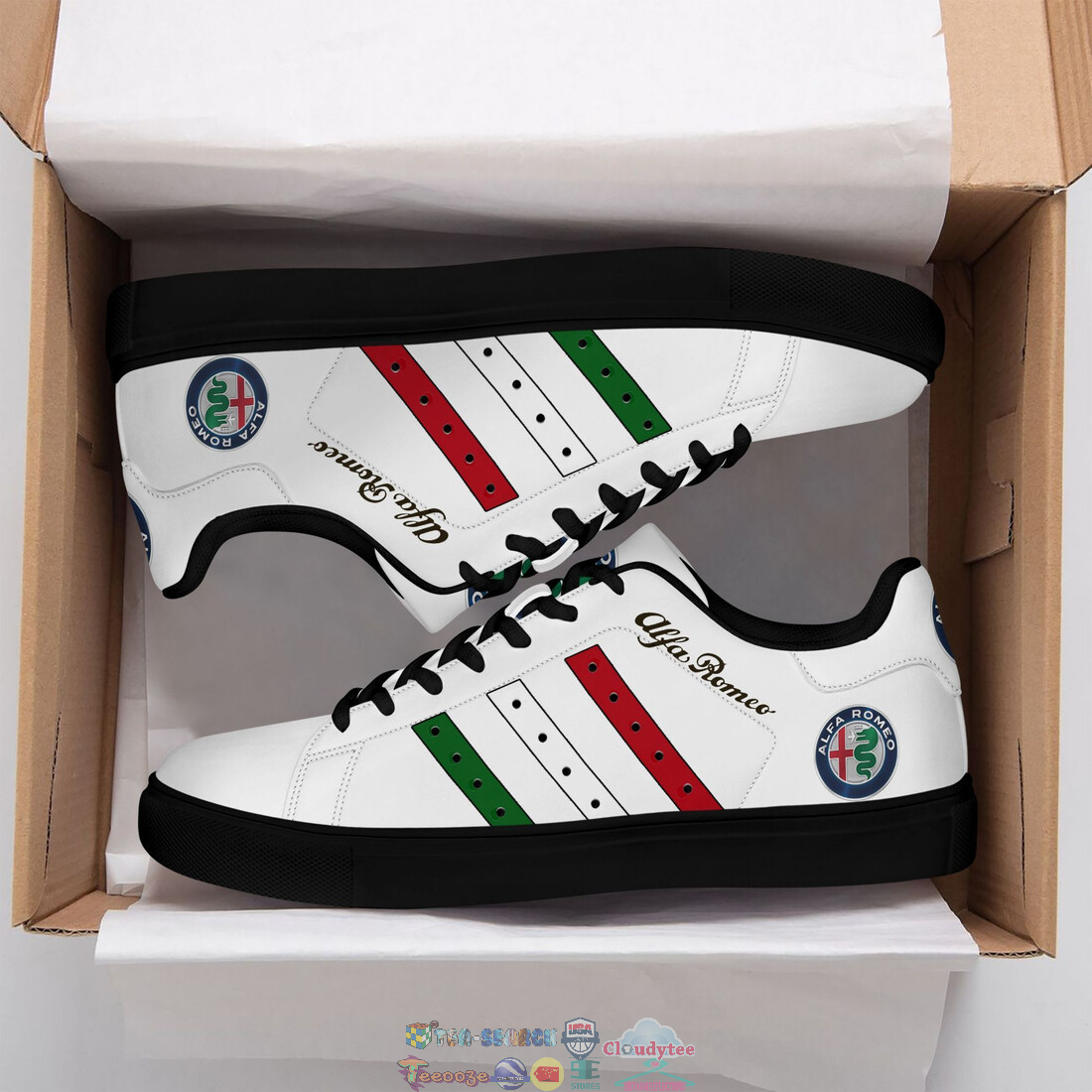 Alfa Romeo Red White Green Stripes Style 4 Stan Smith Low Top Shoes