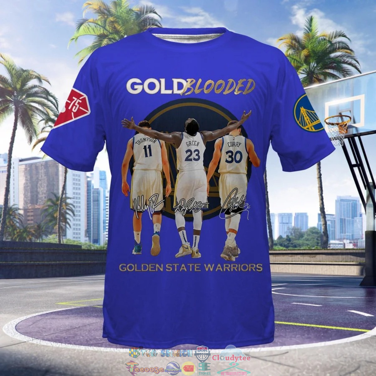Gold Blooded Golden State Warriors Signatures Blue 3D Shirt