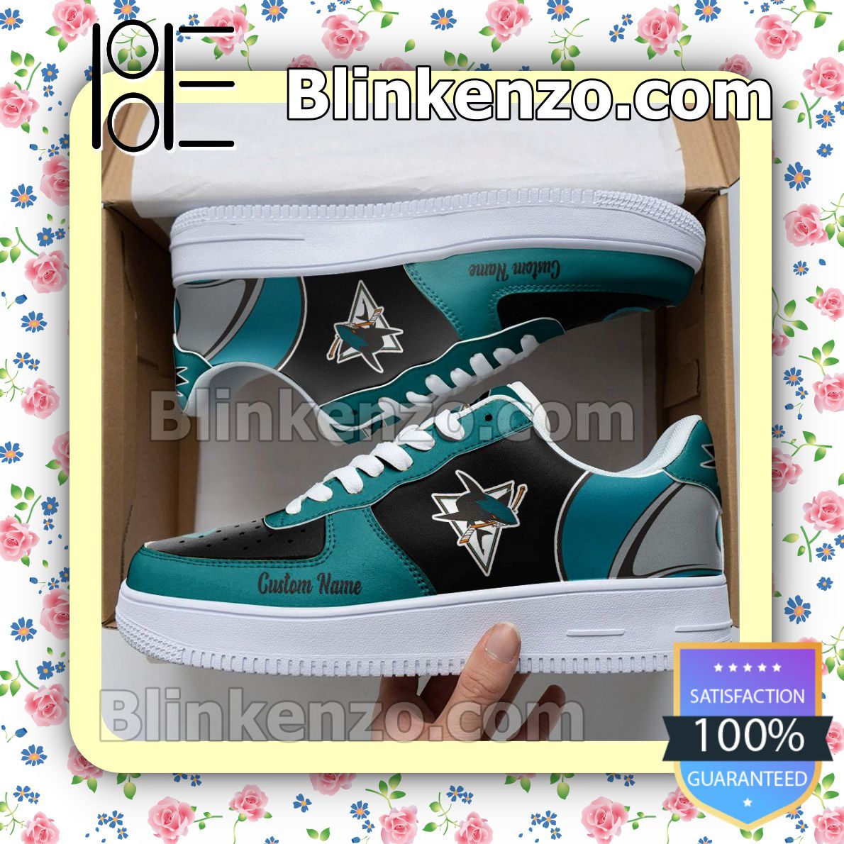 Handmade San Jose Sharks Mascot Logo NHL Hockey Nike Air Force Sneakers