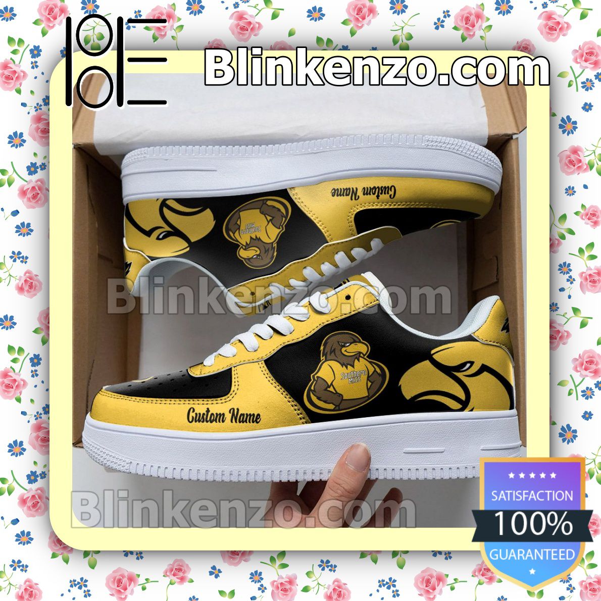 Limited Edition Southern Miss Golden Eagles Mascot Logo NCAA Nike Air Force Sneakers