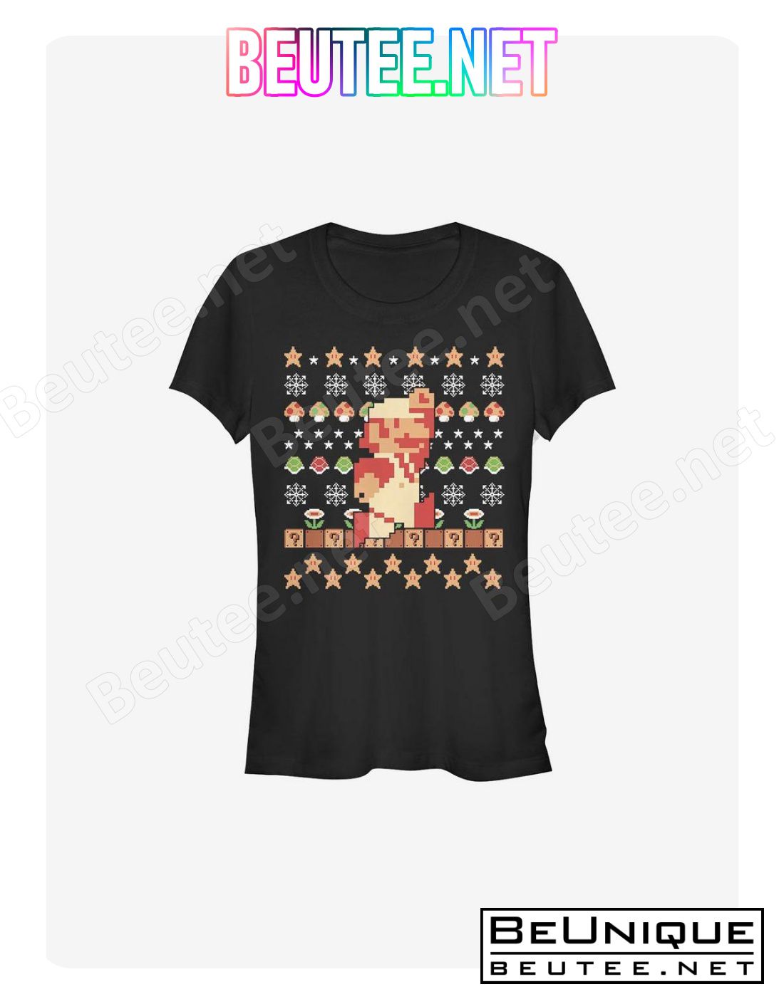 Super Mario Holiday Pixels Christmas Pattern T-Shirt