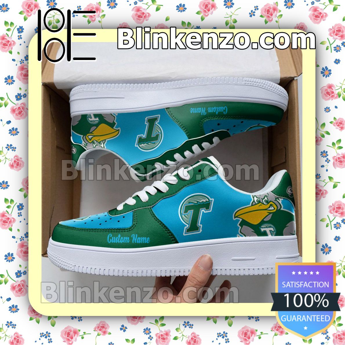 Tulane Green Wave Mascot Logo NCAA Nike Air Force Sneakers