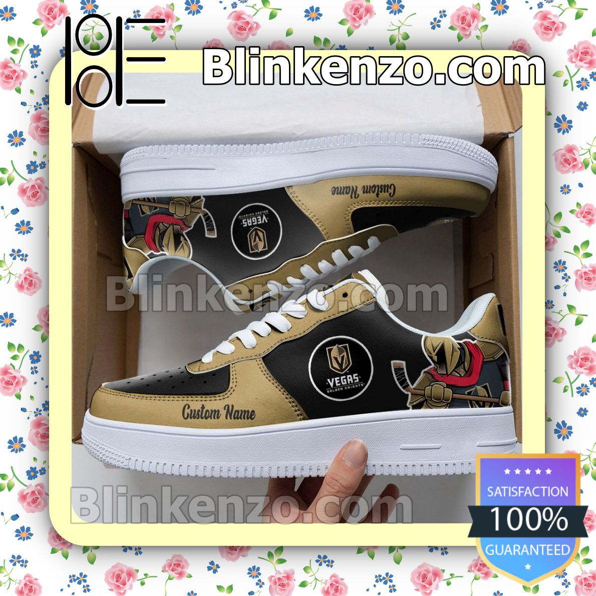 Get Here Vegas Golden Knights Mascot Logo NHL Hockey Nike Air Force Sneakers