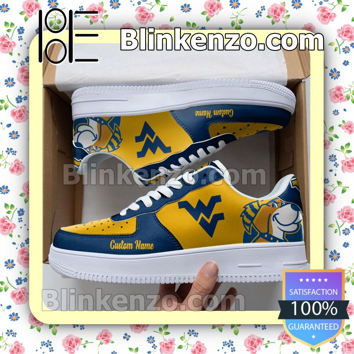 West Virginia Mountaineers Mascot Logo NCAA Nike Air Force Sneakers