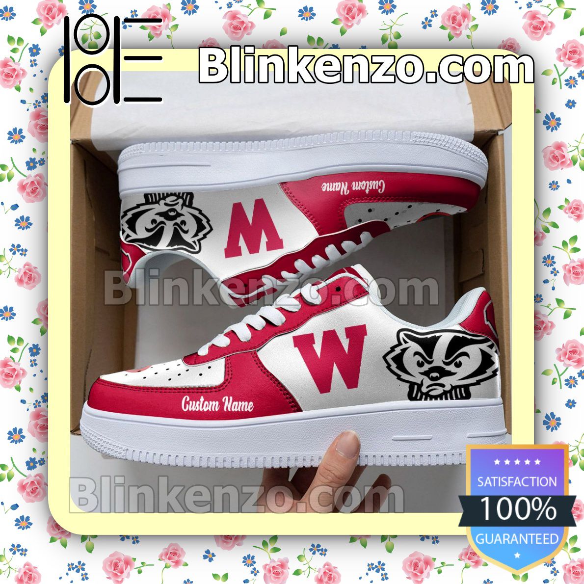 Great artwork! Wisconsin Badgers Mascot Logo NCAA Nike Air Force Sneakers