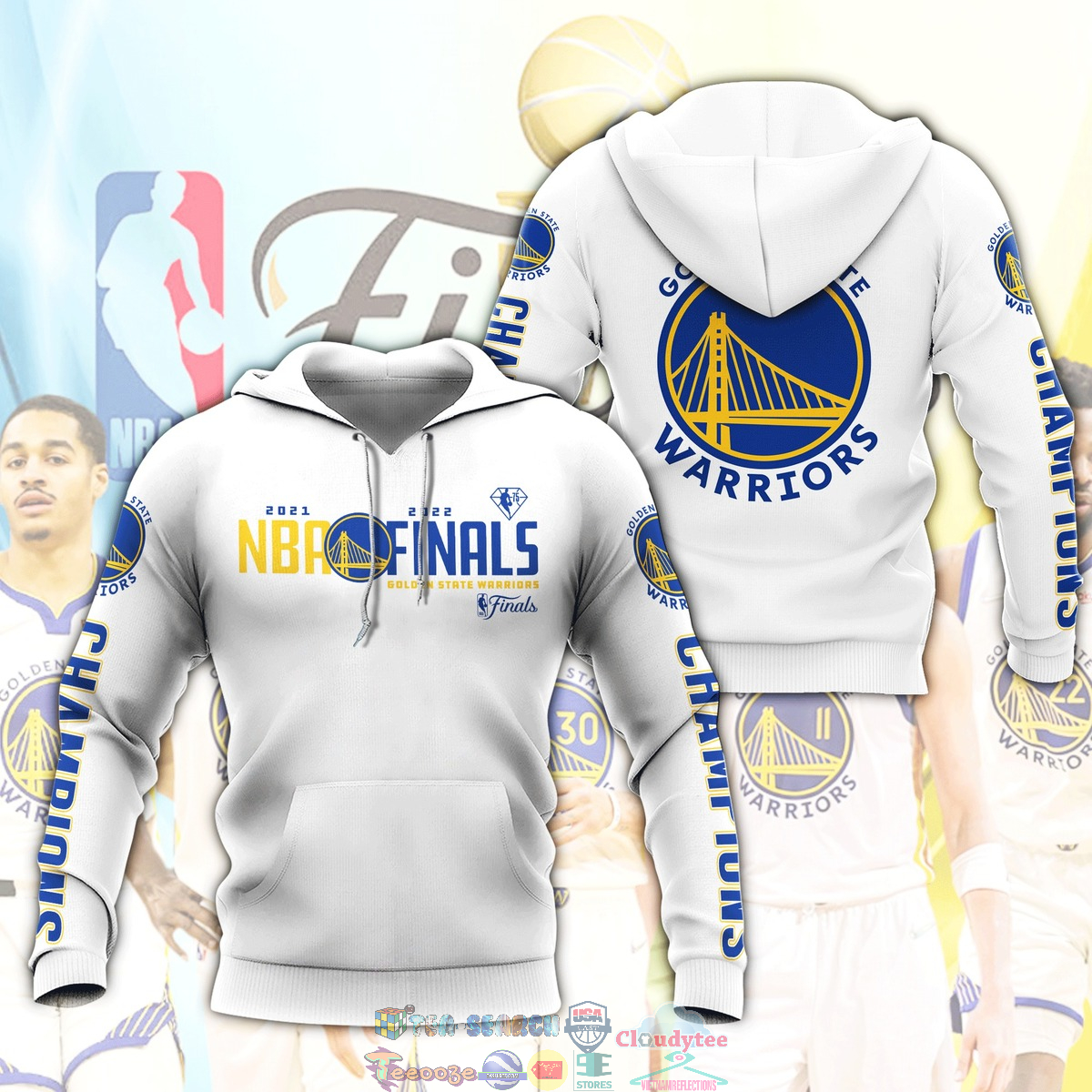 2021 2022 NBA Finals Golden State Warriors White 3D hoodie and t-shirt