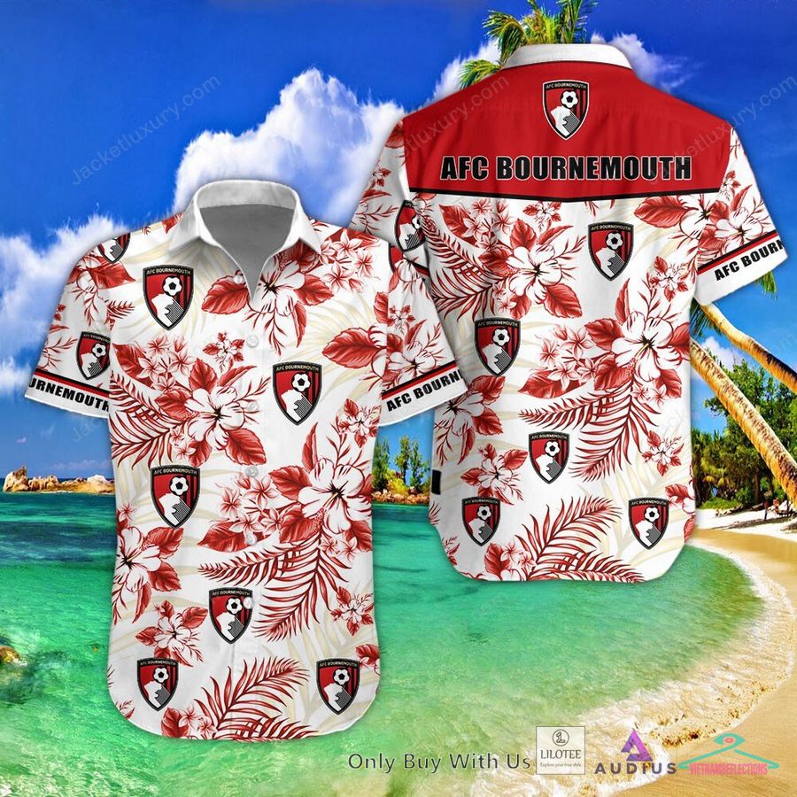 NEW A.F.C. Bournemouth Hibiscus Hawaiian Shirt, Short 1
