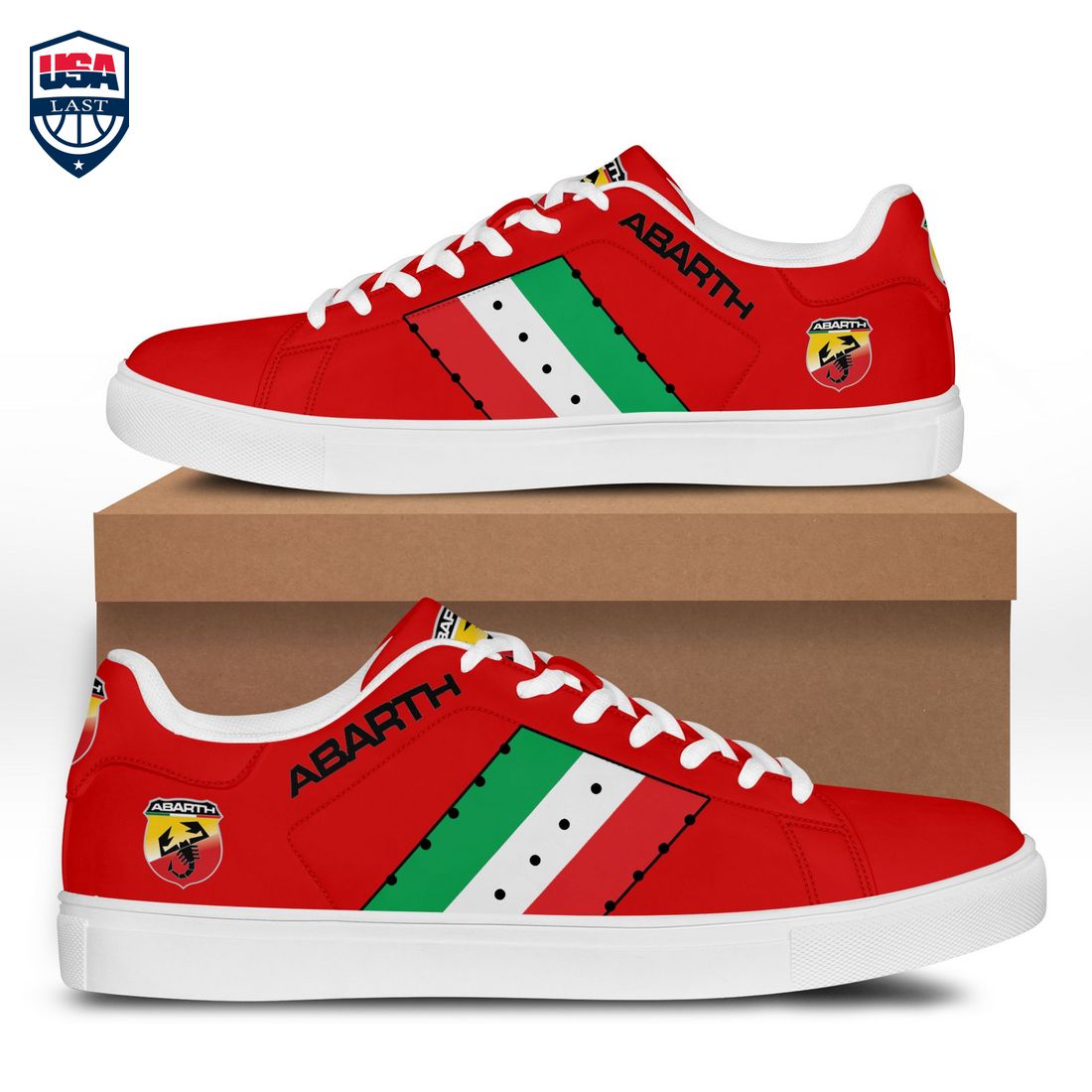 Abarth Green White Red Stripes Style 7 Stan Smith Low Top Shoes