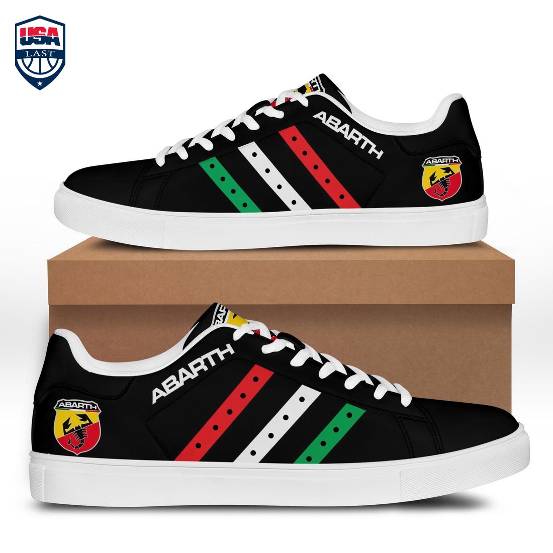 Abarth Red White Green Stripes Style 7 Stan Smith Low Top Shoes