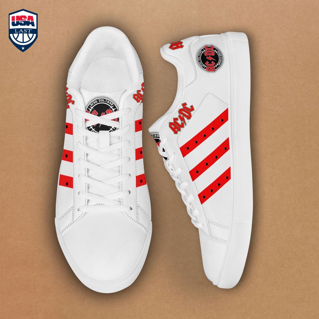 AC DC Red Stripes Stan Smith Low Top Shoes