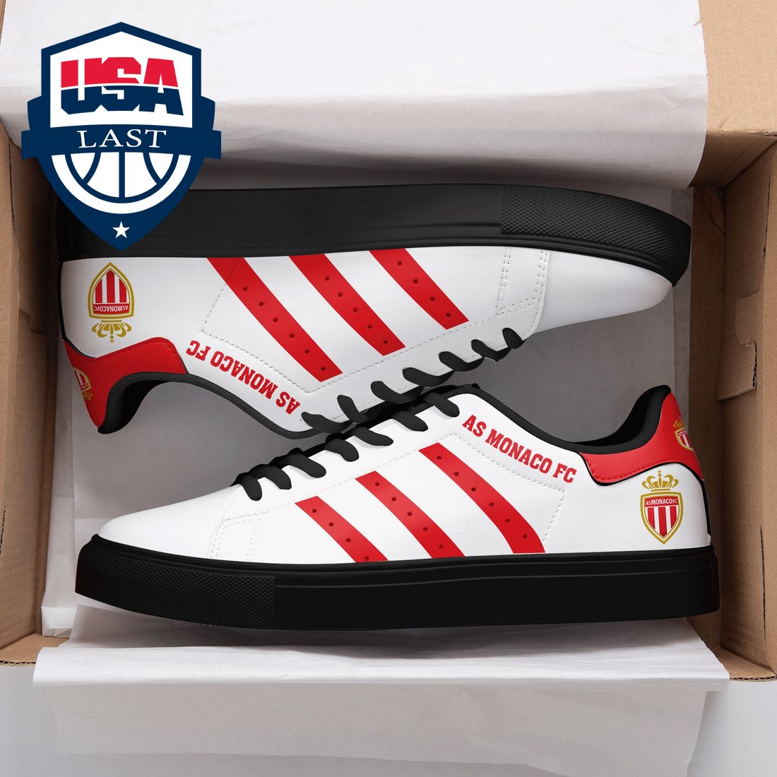 AS Monaco FC Red Stripes Stan Smith Low Top Shoes
