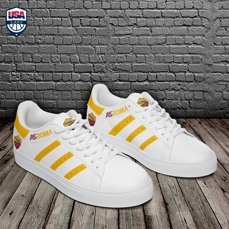 AS Roma Yellow Stripes Stan Smith Low Top Shoes - Natural and awesome