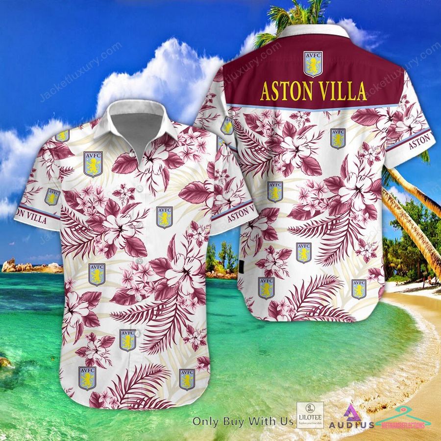 NEW Aston Villa F.C Hibiscus Hawaiian Shirt, Short 1