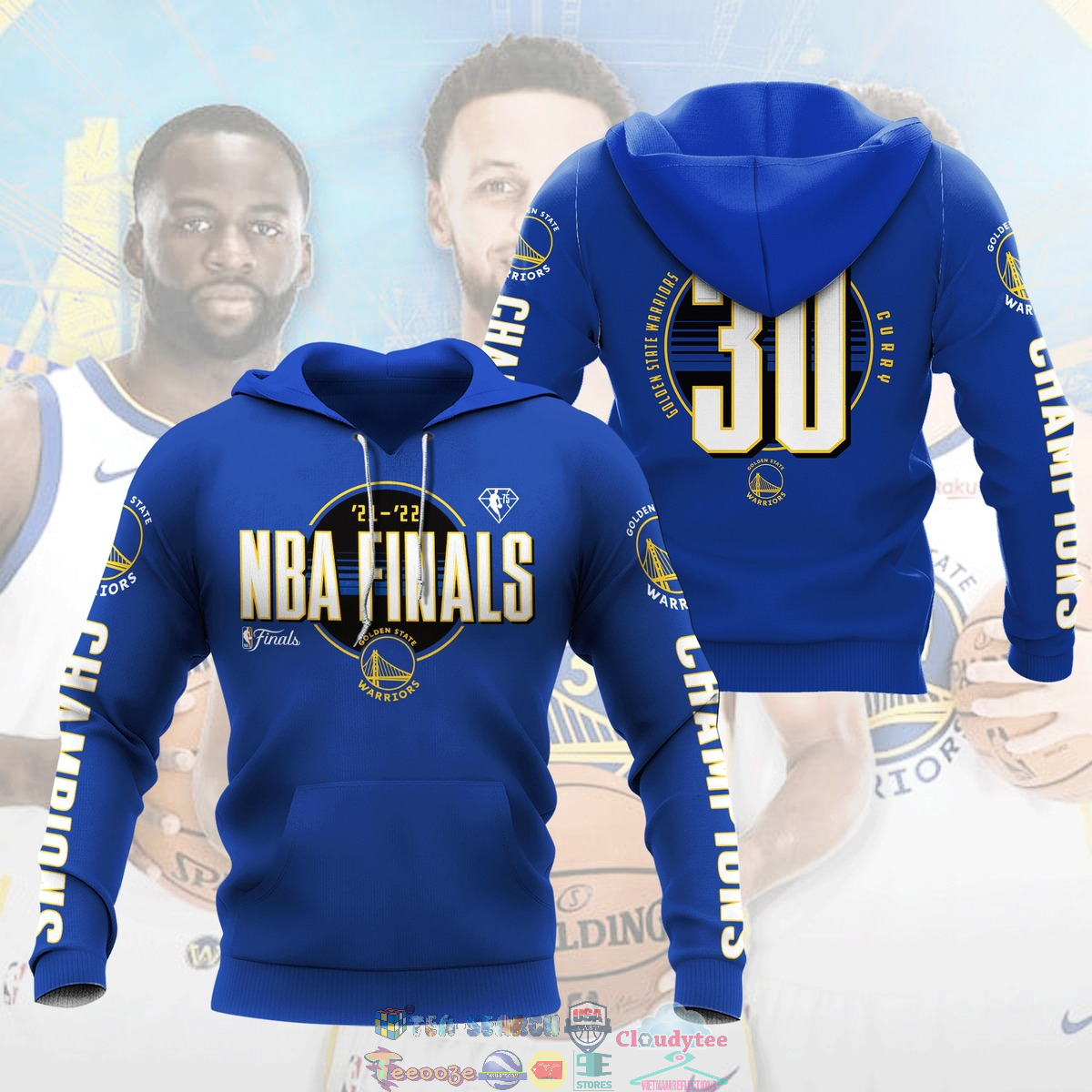 21-22 NBA Finals Golden State Warriors Curry 30 Blue 3D hoodie and t-shirt