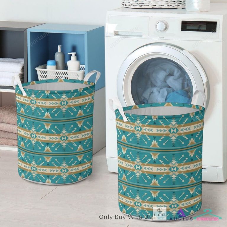Blue Pattern Native American Laundry Basket - Such a charming picture.