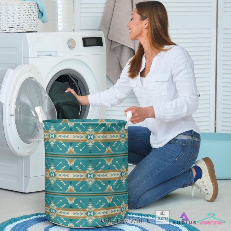 Blue Pattern Native American Laundry Basket - Studious look