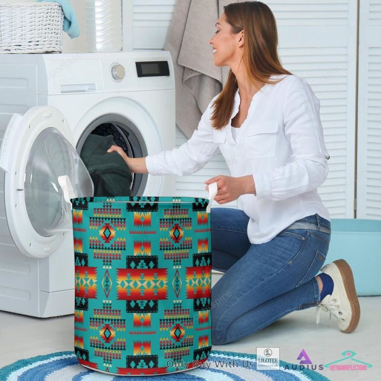 Blue Tribes Pattern Laundry Basket - Radiant and glowing Pic dear