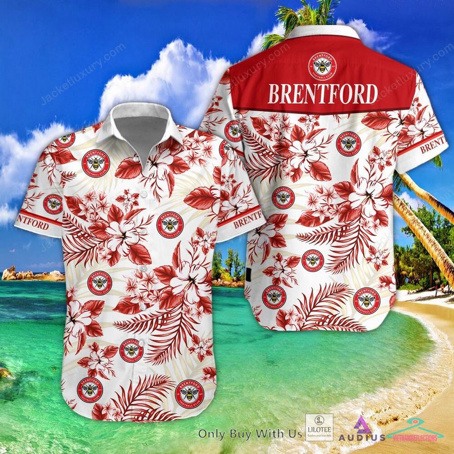 NEW Brentford FC Hibiscus Hawaiian Shirt, Short 5