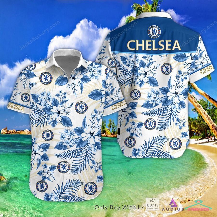 NEW Chelsea F.C. Hibiscus Hawaiian Shirt, Short 1
