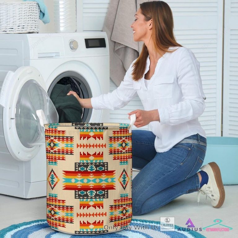 Cream Pattern Native Laundry Basket - Rocking picture
