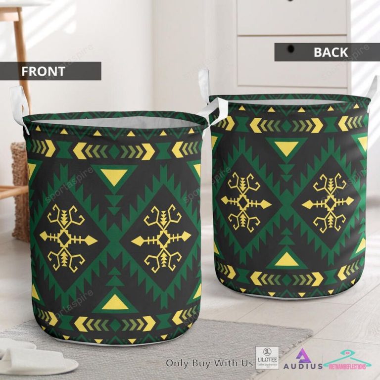 Green Pattern Native American Laundry Basket - Cutting dash