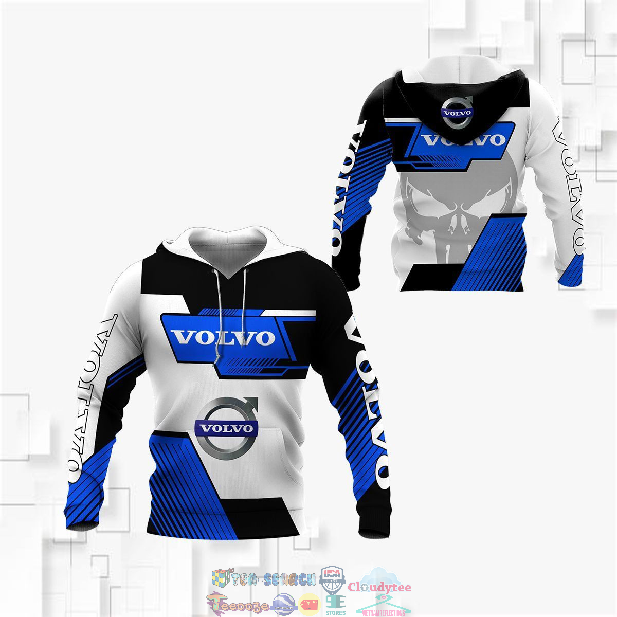 Volvo Skull Blue 3D hoodie and t-shirt