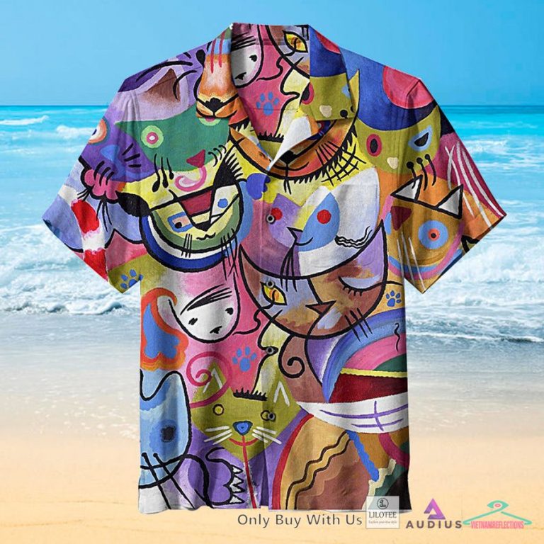 Kandinsky's Cats Canvas Print Casual Hawaiian Shirt - Heroine