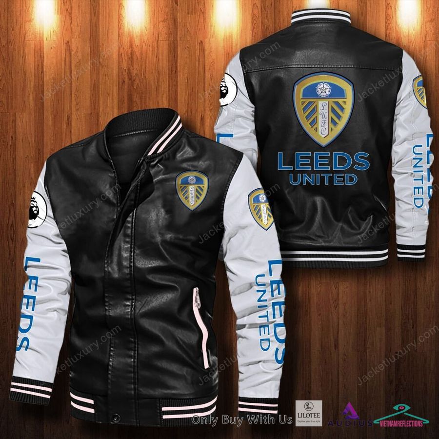 NEW Leeds United F.C Bomber Leather Jacket 13