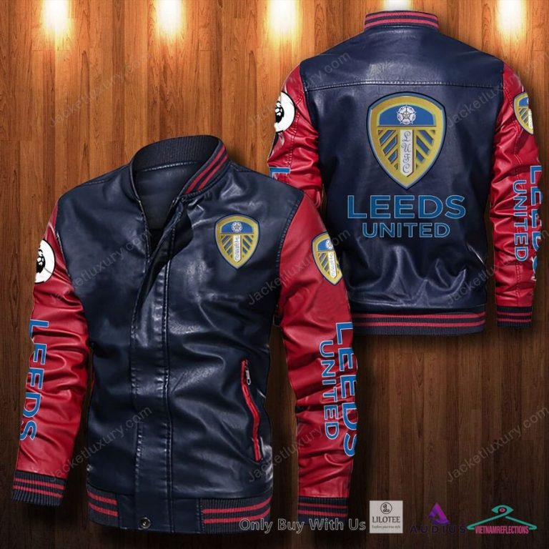 NEW Leeds United F.C Bomber Leather Jacket 10
