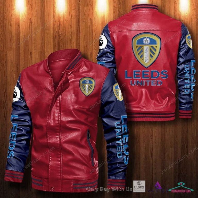 NEW Leeds United F.C Bomber Leather Jacket 11