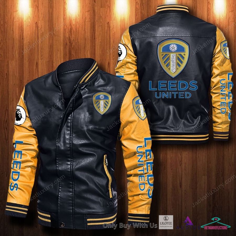 NEW Leeds United F.C Bomber Leather Jacket 6