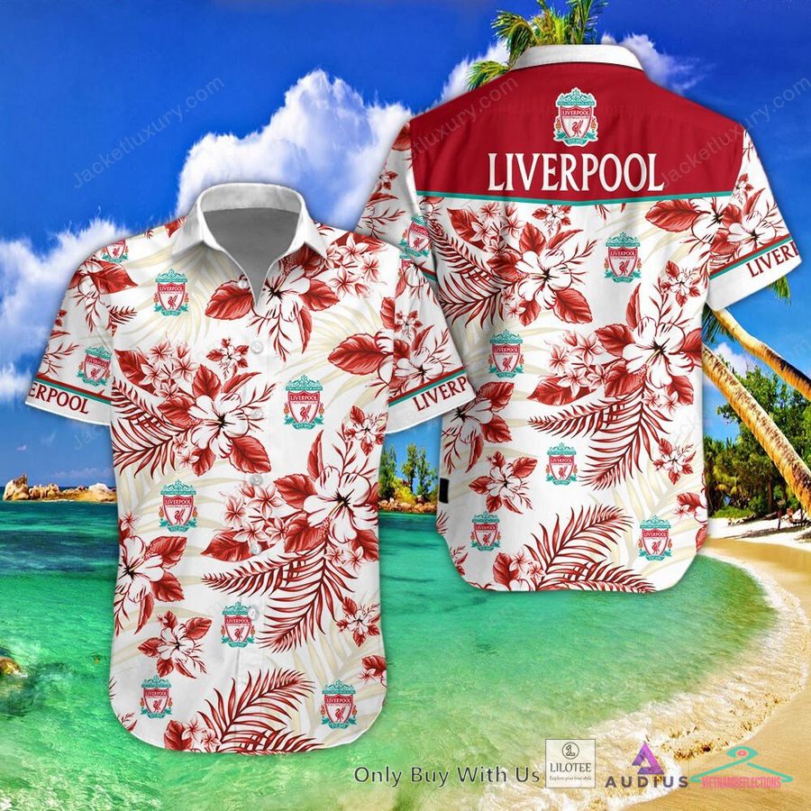 NEW Liverpool F.C Hibiscus Hawaiian Shirt, Short 1