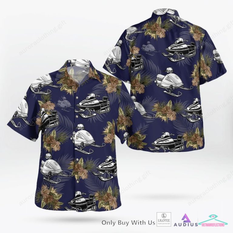 Love Snowmobiles Navy Hawaiian Shirt, Short - Elegant and sober Pic