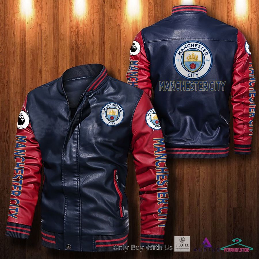NEW Manchester City F.C Bomber Leather Jacket 4