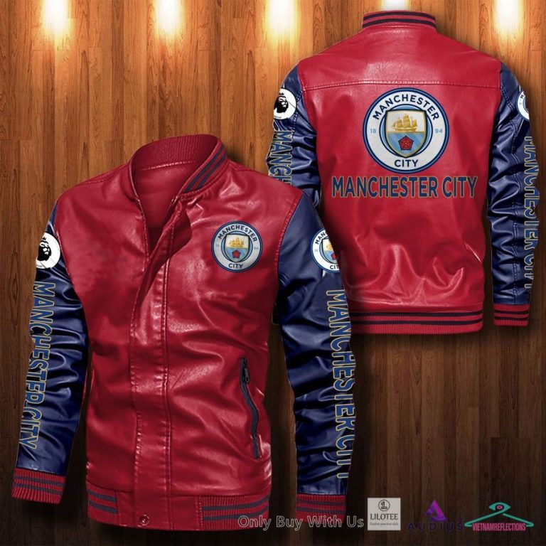 NEW Manchester City F.C Bomber Leather Jacket 11