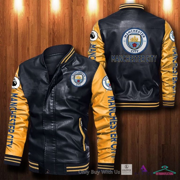 NEW Manchester City F.C Bomber Leather Jacket 12