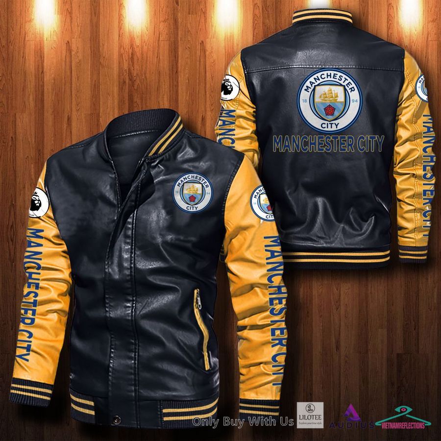 NEW Manchester City F.C Bomber Leather Jacket 6