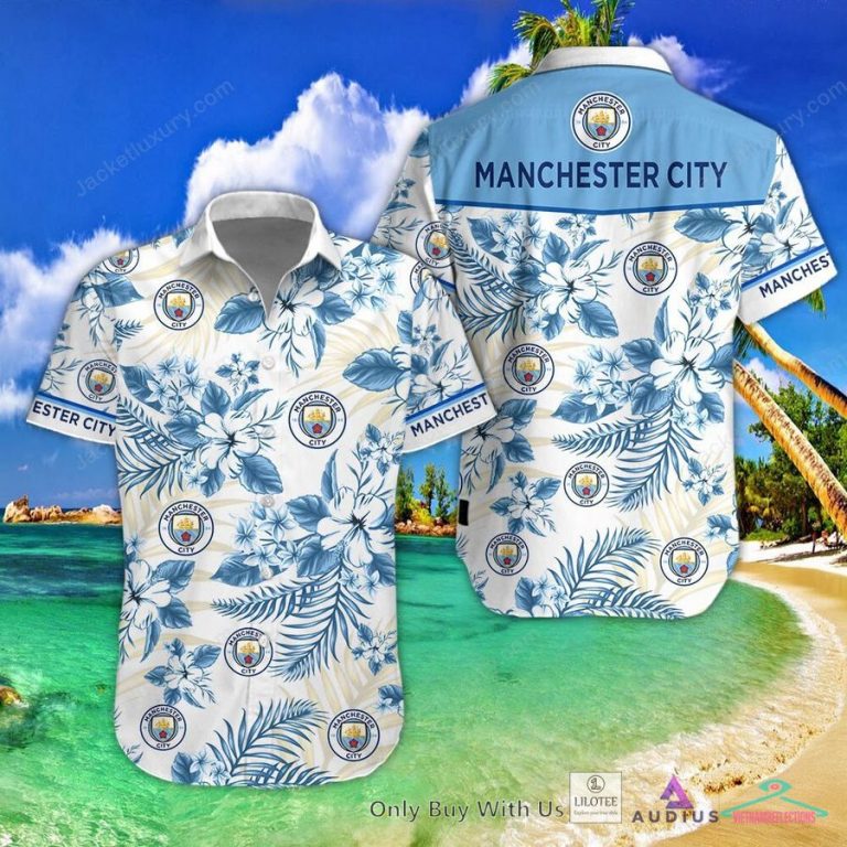 NEW Manchester City F.C Hibiscus Hawaiian Shirt, Short 3