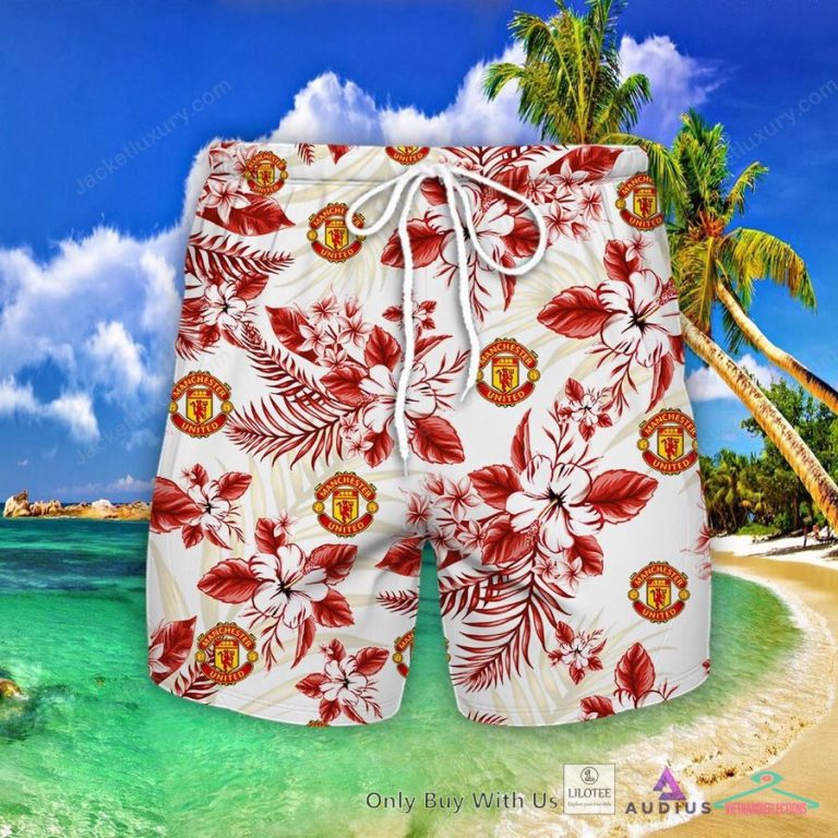 Manchester United Hibiscus Hawaiian Shirt, Short - Sizzling