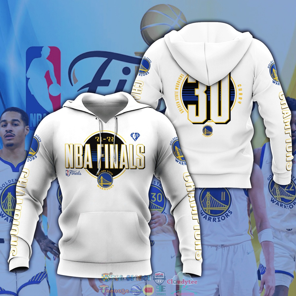 21-22 NBA Finals Golden State Warriors Curry 30 White 3D hoodie and t-shirt