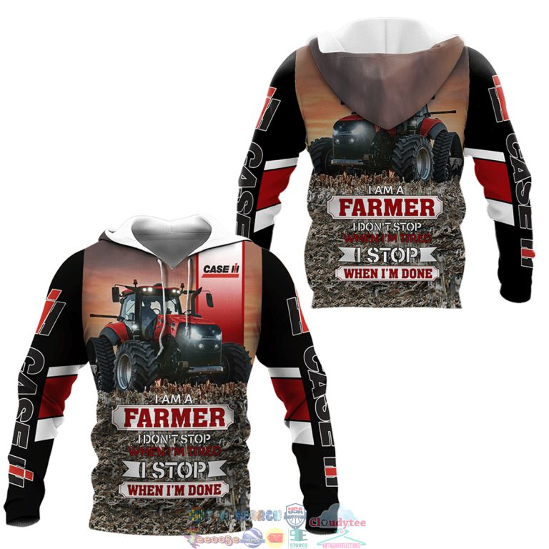 Case IH I Am A Farmer I Don't Stop When I'm Tired Black 3D hoodie and t-shirt