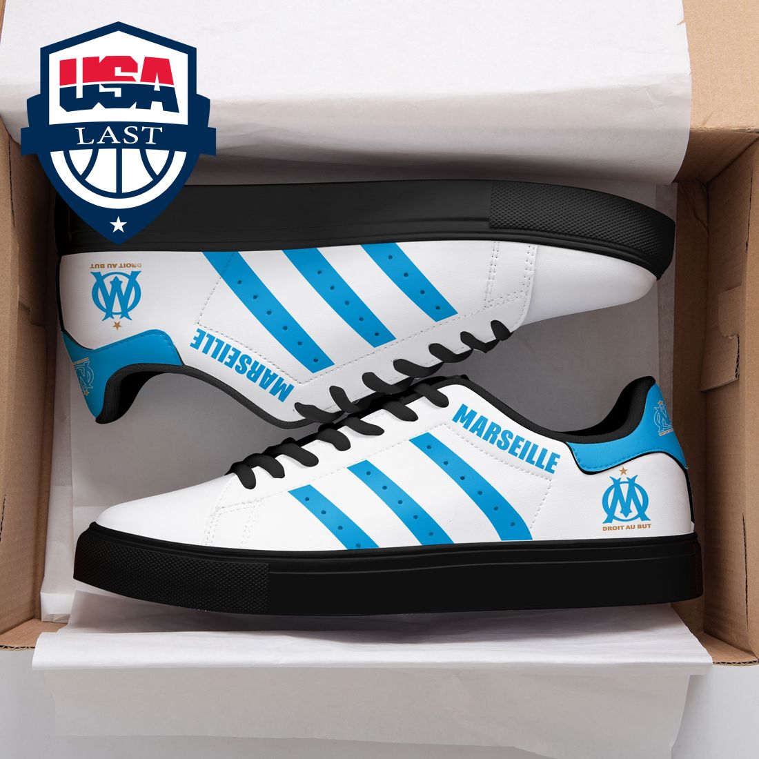 Olympique Marseille Auqa Blue Stripes Stan Smith Low Top Shoes