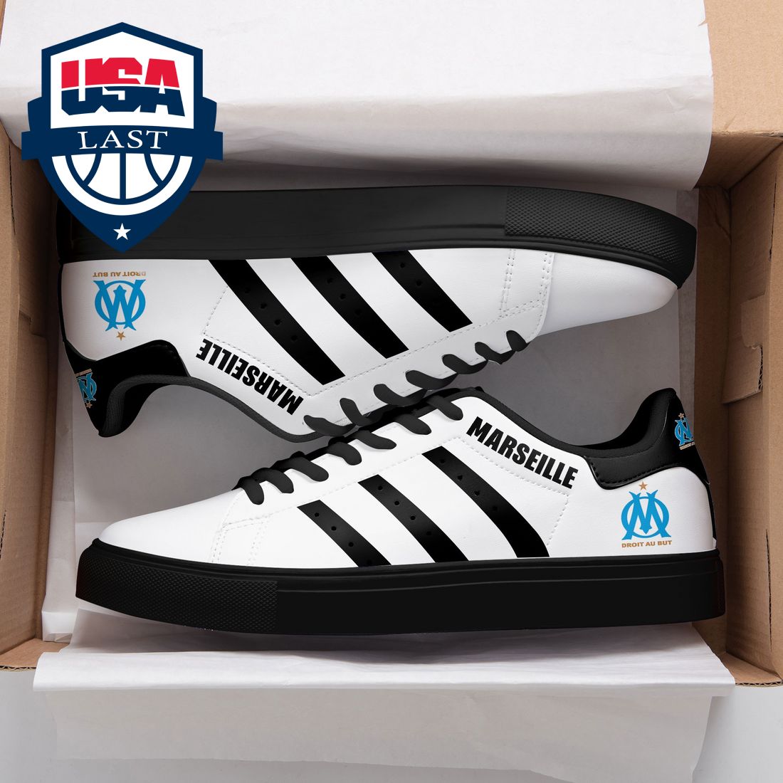 Olympique Marseille Black Stripes Stan Smith Low Top Shoes