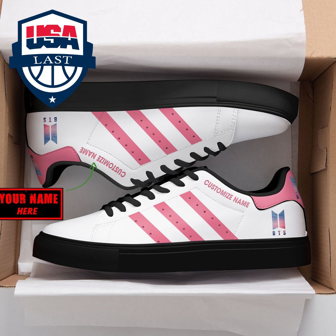 Personalized BTS Pink Stripes Stan Smith Low Top Shoes