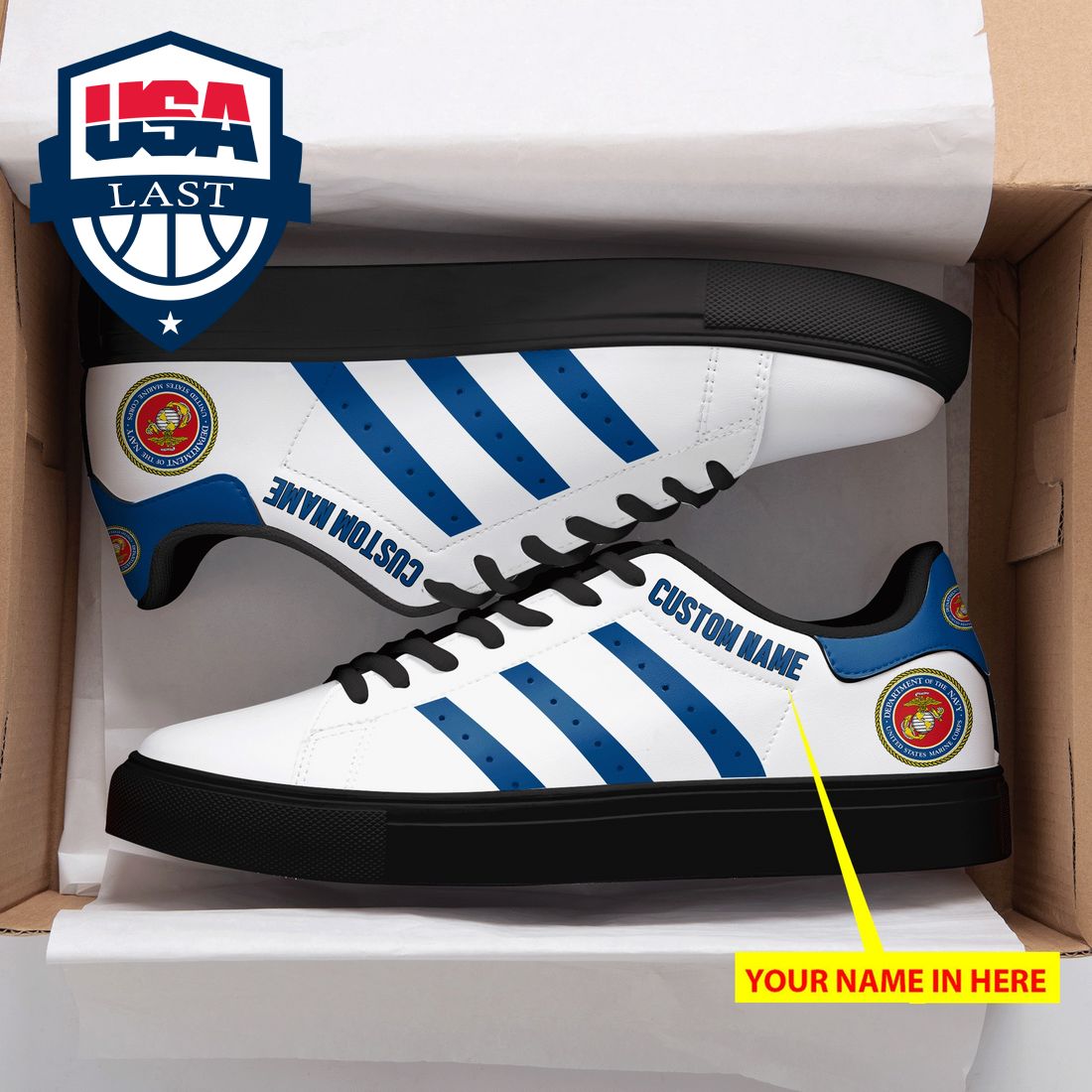 Personalized US Marine Corps Navy Stripes Stan Smith Low Top Shoes