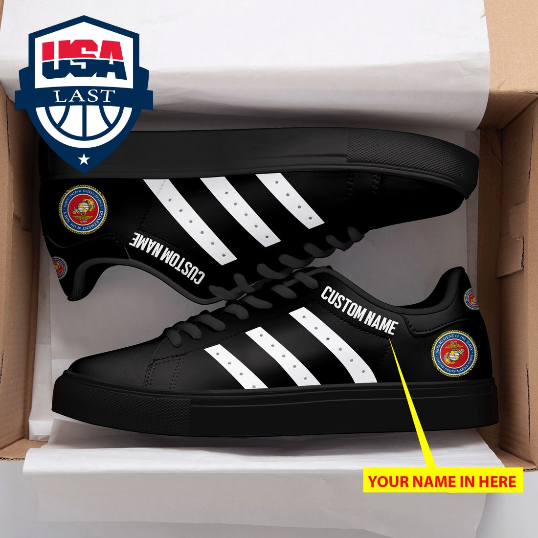 Personalized US Marine Corps White Stripes Style 2 Stan Smith Low Top Shoes