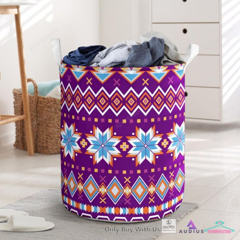 Purple Pattern Native American Laundry Basket - Cutting dash